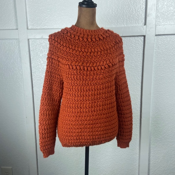 Handmade Crochet Sweater Rust Orange Chunky Knit Pullover Women’s Small - Picture 1 of 7